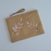 Yaprak Desenli Jüt Hasır Clutch Kahverengi Turuncu