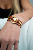 Kutcha Accessories Kadın Kahverengi Deri ve Gold Kaplama Kuş Figürlü Tasarım Bileklik