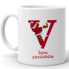 Yeni Yıl Noel Baba Temalı " V  " Harf Ve Isim Yazılabilir Kişiye Özel Kupa Bardak