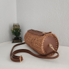Bowling Bag, Hasır, Silindir, Kadın Omuz Çantası  Taba