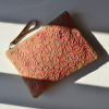 İşlemeli Hasır Jüt Clutch Çanta Pembe