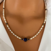 Lapis Doğaltaşlı İnci Minimal Kolye