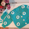 El Örgüsü 2 Yaşa  Kadar Kiz Bebekturkuaz Mavi   Rengi̇  Çi̇çekli̇ Crop Hirka + Bandana 