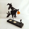 Halloween Tatlı Cadı Kedi Balkabaklı Mumlu Ahşap Biblo