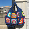 Lacivert Bohem Kare Motifli Vintage Çanta 