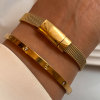 Paslanmaz Çelik Kararmaz Minimal İnce Cartier Kelepçe Yonca Hasır Bileklik Set