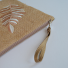 Yaprak Desenli Jüt Hasır Clutch Kahverengi Turuncu