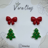 Yılbaşı Özel Mini Set Kurdele Ve Parıltılımçam Ağacı Polimer Kil Küpe
