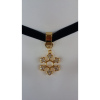 Kristal Taşlı Gold Kartanesi Kadife Choker Kolye 