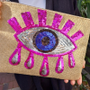 Göz İşlemeli Clutch Çanta Pembe
