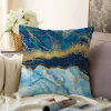 Altın Varaklı Mavi Zeminli Modern Kırlent Kılıfı - 55 x 55 cm