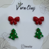 Yılbaşı Özel Mini Set Kurdele Ve Süslü Çam Ağacı Polimer Kil Küpe
