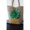 Ananas İşlemeli Keten El Çantası 