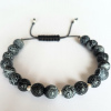 Black Crackle Agate Taşı ve 925 Ayar Gümüş Boncuklu Unisex Bileklik