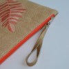 Yaprak Desenli Jüt Hasır Clutch Kahverengi Turuncu