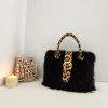 Gucci Model, Leopar Desenli, Handmade, Tavşan Tüyü, Kadın El Çantası