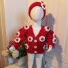 El Örgüsü 2 Yaşa  Kadar Kiz Bebek Kirmizi  Çi̇çekli̇ Crop Hirka + Bandana 