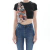Gai̇a- Siyah Omuzu Saten Şallı Crop T-shirt