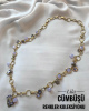 Lila Cümbüşü- Kristal taşlı uzun kolye