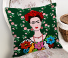Yeşil Zeminde Frida Kahlo Motifli Özel Tasarım Yastık Kılıfı
