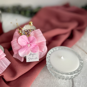 Hediyelik Mum, Çiçek Süslemeli Cam Mum