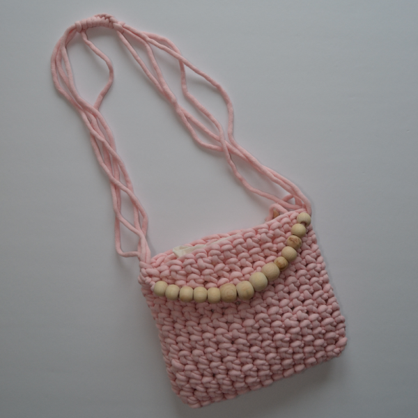 El Örgüsü Boncuklu Askılı Çanta Pembe
