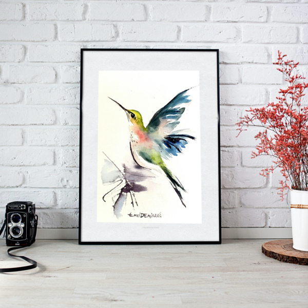 Suluboya Kuş Resmi Digital Baskı Poster
