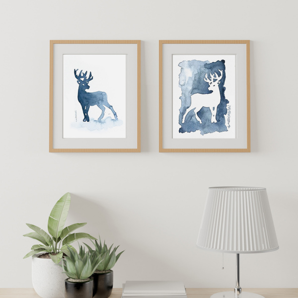Deer Suluboya Resim 2'li Set. Ofis Decor