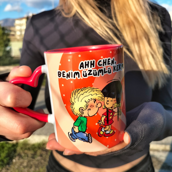 Cedric Ve Chan Kalp Kulplu Sevgililer Günü Hediyelik Çay-kahve Kupa Bardak- Hediye Ofis Kupası