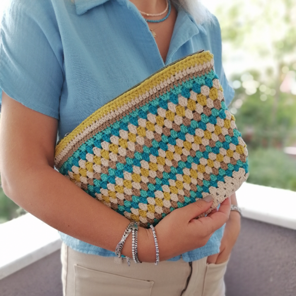 Örme Renkli Clutch Çanta 