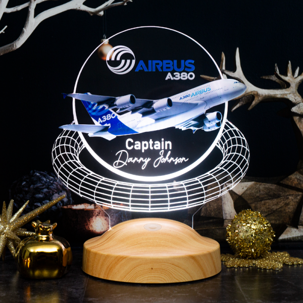 Airbus A380 Yolcu Uçağı Renkli Baskılı Kişiye Özel 3d Led Lamba, Uçak - Pilot Hediyesi 