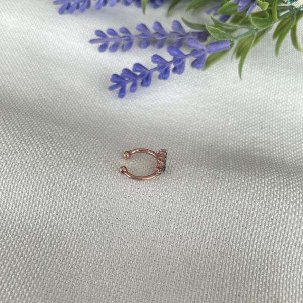 925 Ayar Gümüş Rose Renk Sıkıştırmalı Siyah Ve Beyaz Taşlı Kıkırdak Göz Küpe