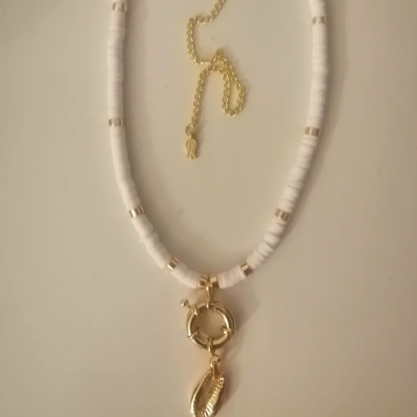 Gold & Beyaz Fimo Boncuk Kolye