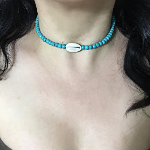Doğal Turkuaz Ve İstiridye Minimal Choker Kolye