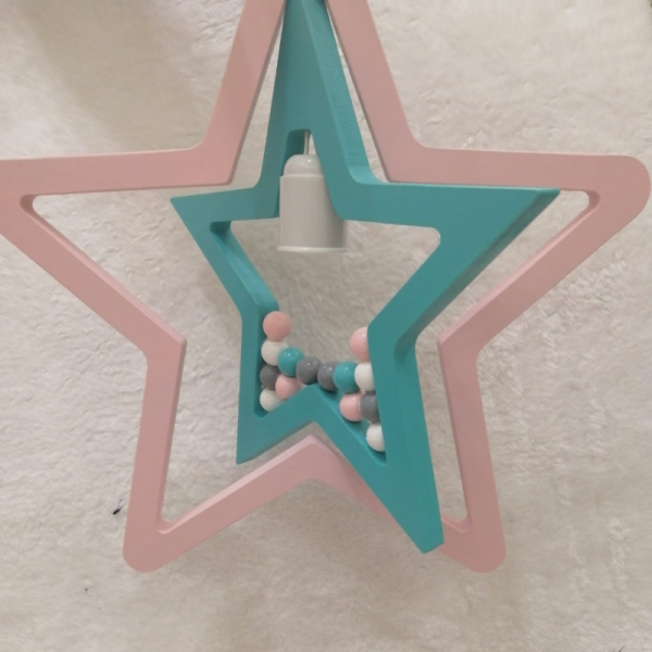 Hediyelidir - Çocuk Odası İkili Yıldız Avize Pembe Mint Yeşili -  Mint Yeşili Pembe Gri Beyaz