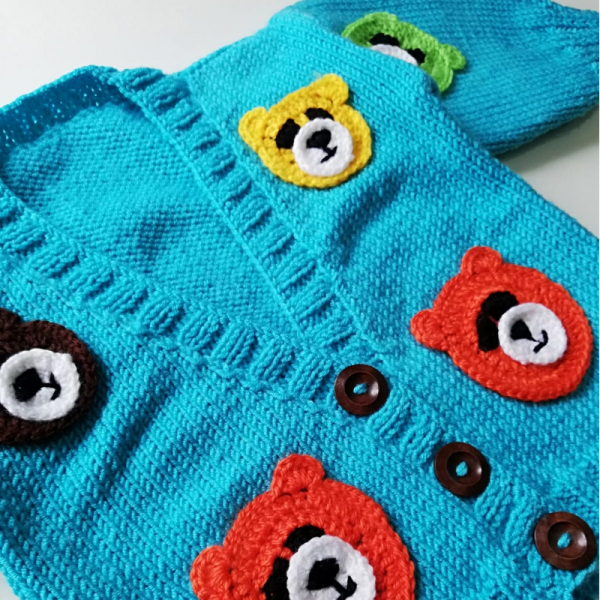 Ayıcık Figürlü Bebek&çocuk Turkuaz Crop Hırka 2,5 Yaşa Kadar