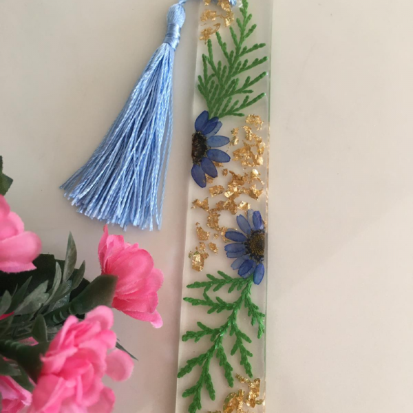 Gerçek Mor Papatyalı Epoksi Reçine Kitap Ayracı