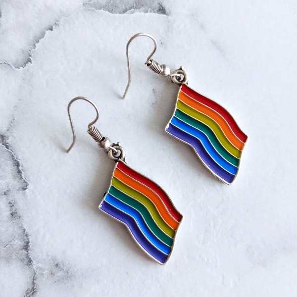 Mineli Gökkuşağı Pride Lgbt Şekilli Unisex Küpe Çift Adet Gümüş Kaplama El Yapımı