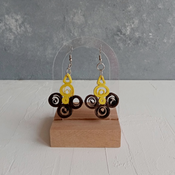 El Yapımı Quilling Takı Tasarımı Doğa Sarı Kahverengi Küpe