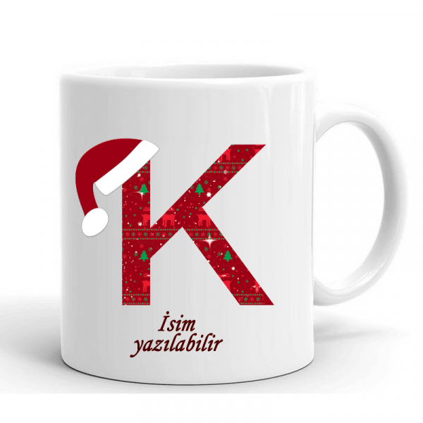Yeni Yıl Özel Şapkalı " K " Harf Kişiye Özel Kupa Bardak