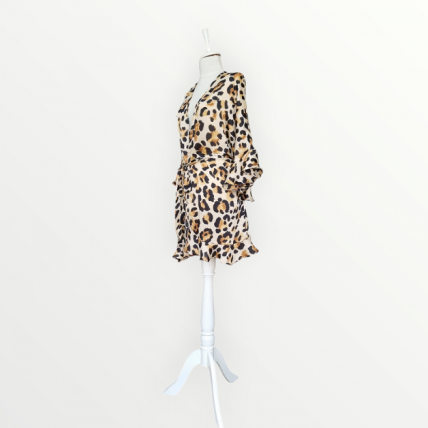 Leopar Desenli Volanlı Kimono Elbise