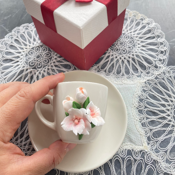 Beyaz Sakura Türk Kahvefincanı