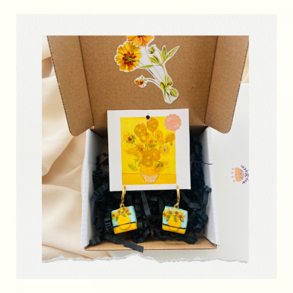 Halka Ayçiçeği Sunflowers Küpe -van Gogh