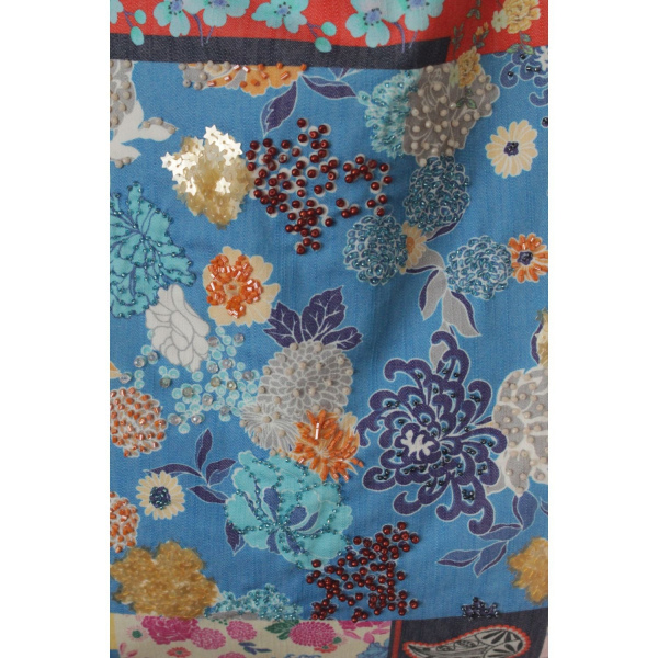 2 Pul Ve Boncuk İşlemeli Patchwork Çiçek Desen Baskılı Omuz Çantası