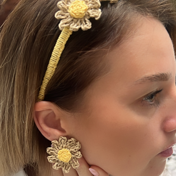 Kutcha Accessories Rafya El Yapımı Tasarım Küpe Ve Taç Seti