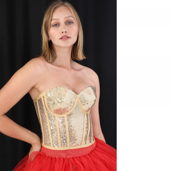 Payetli Crop Korse Büstiyer 