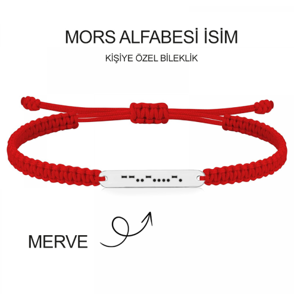 Alberaccessories, Mors Alfabesi İsim, Kişiye Özel, 925 Ayar Gümüş, Kırmızı Örgü Şans Çift Sevgili Bilekliğ...