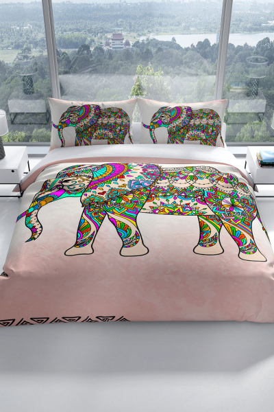 Cattleya Elephant 3D Pamuk Saten Çift Kişilik Nevresim Takımı