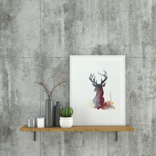Mini Art Geyik Orjinal Suluboya Dijital Baskı Resim Yeni Ev Kutlaması
