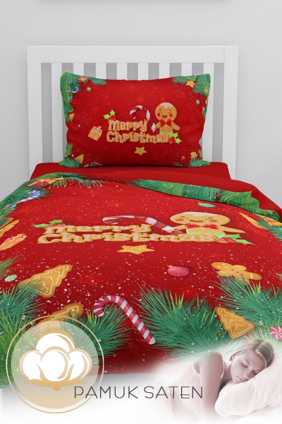 Monohome Yılbaşı Merry Christmas Tek Kişilik 3d Nevresim Takımı Pamuk Saten Cookie